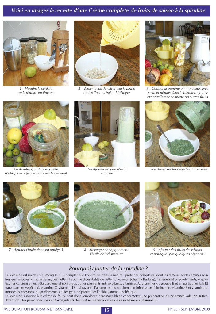 Recette de la Crème complète de fuits de saison à la spiruline